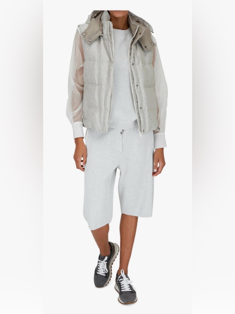 Brunello Cucinelli Light Gray Ribbed Cotton Drawstring Shorts